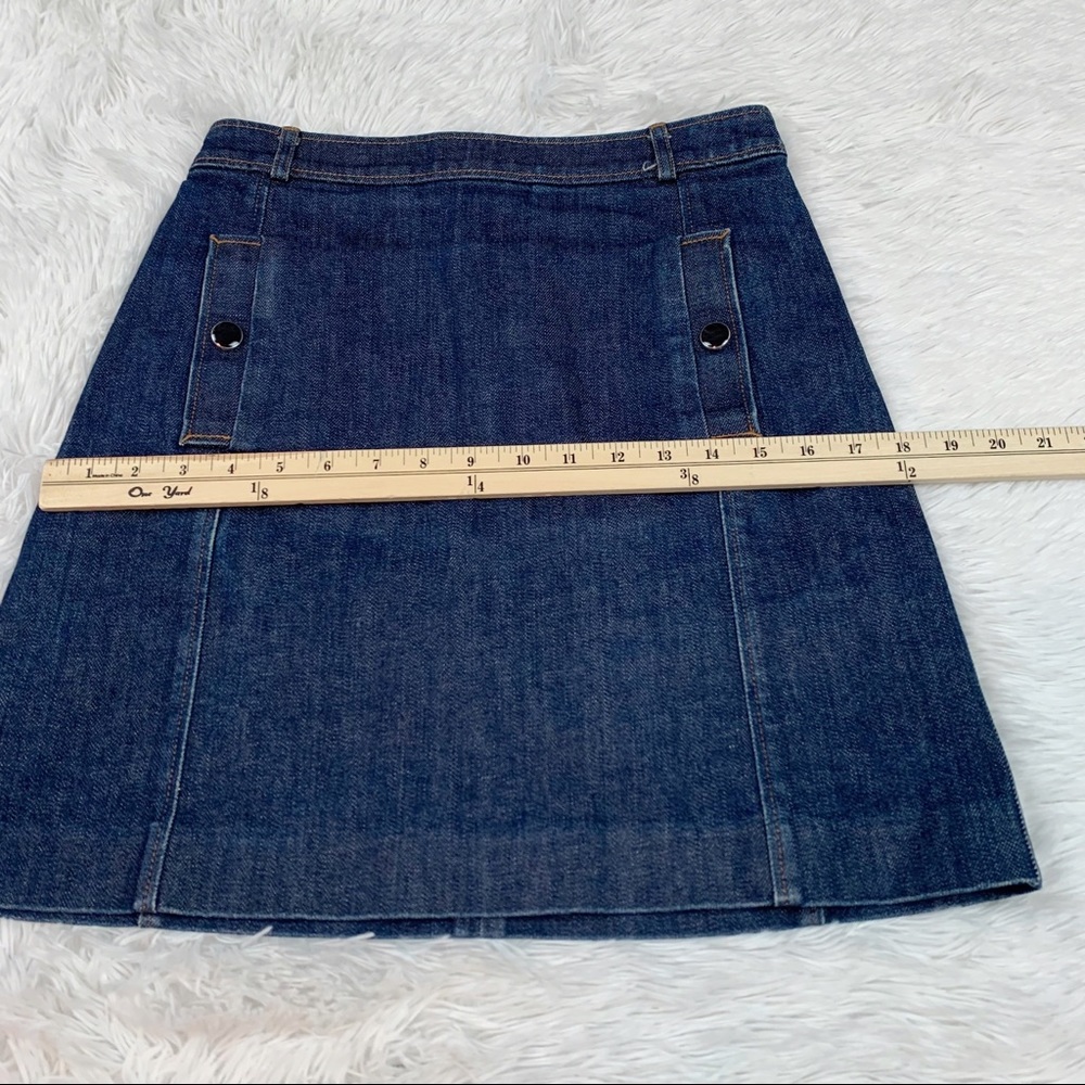 Vanessa Seward denim a-line skirt high waisted pockets dark wash solid blue - Picture 6 of 10